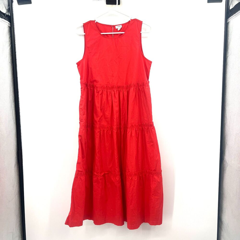 J.Crew Womens Size 6 Red Sleeveless Tiered Midi Dress Cotton Back Zip